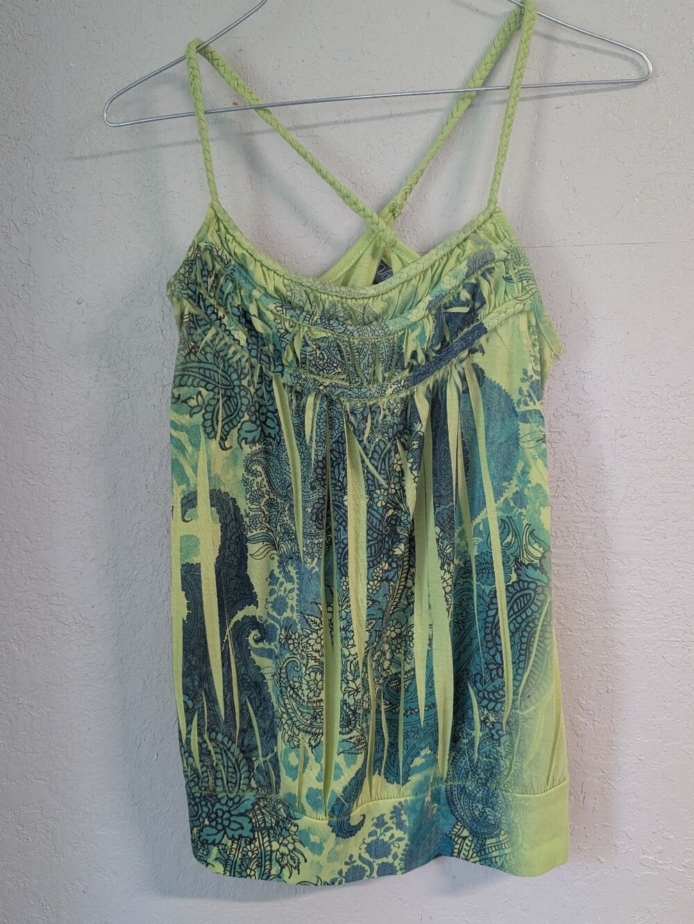 Y2K 2000s Paisley-Print Spaghetti-Strap  Tank M Braided Fairy Festival Whimsy